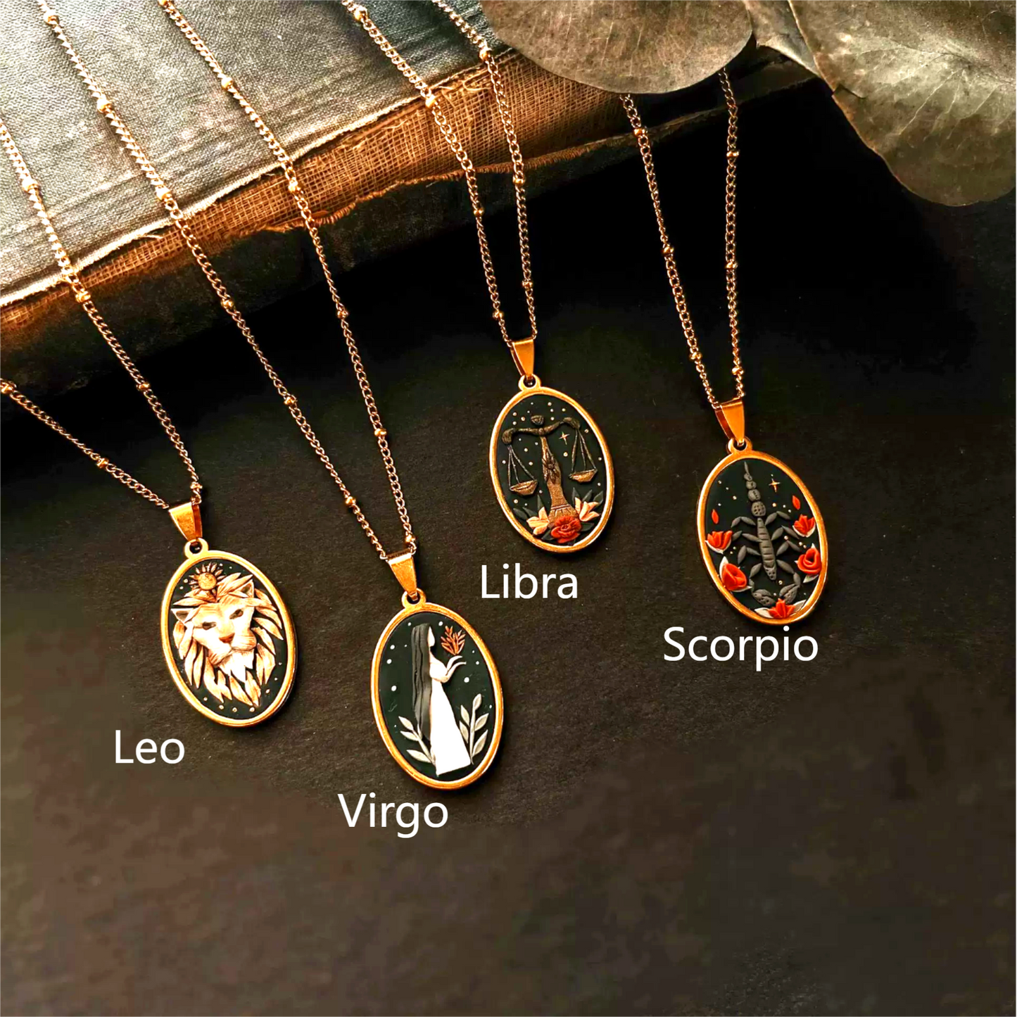 Necklace with Vintage Oval Zodiac Signs Icon Pendant