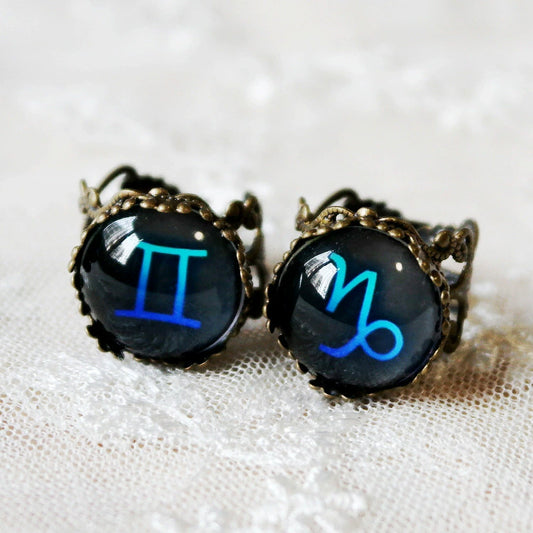 Rings Vintage Blue Time Gem Zodiac Signs Ring