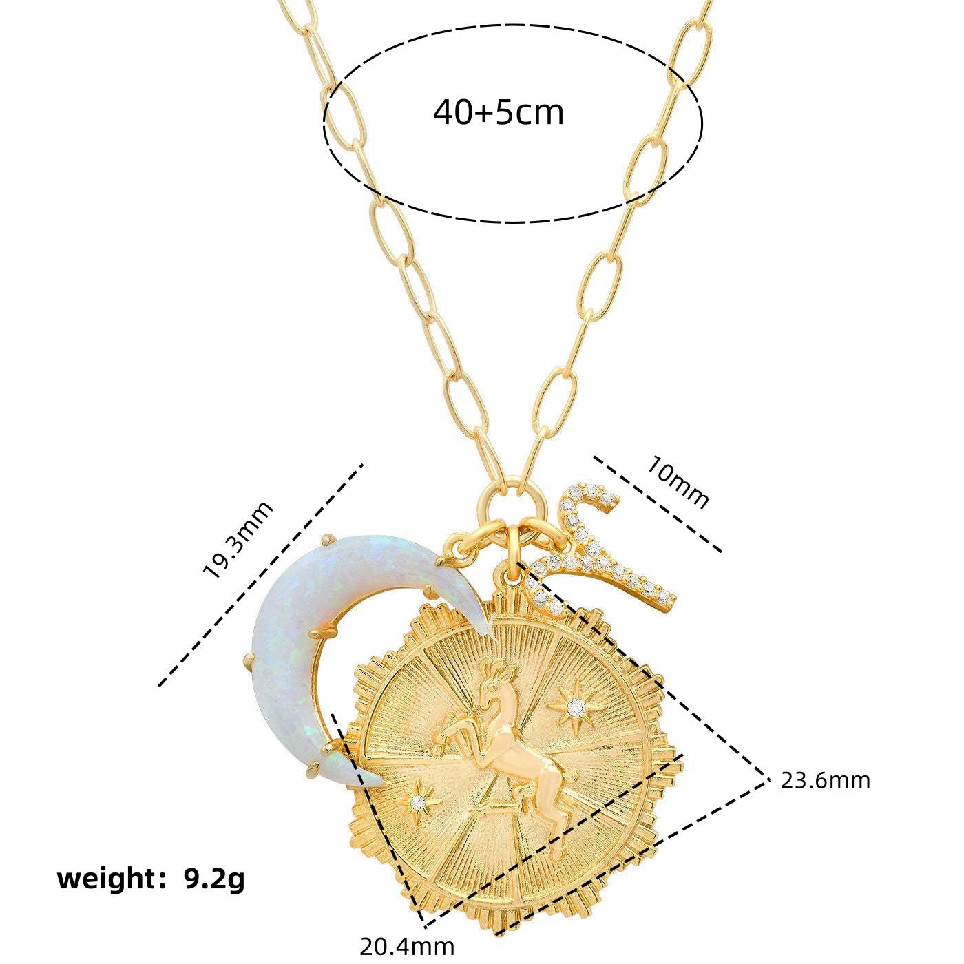 Necklace Clavicle Chain with Moon Stone and Round Inlaid Diamond Pendant