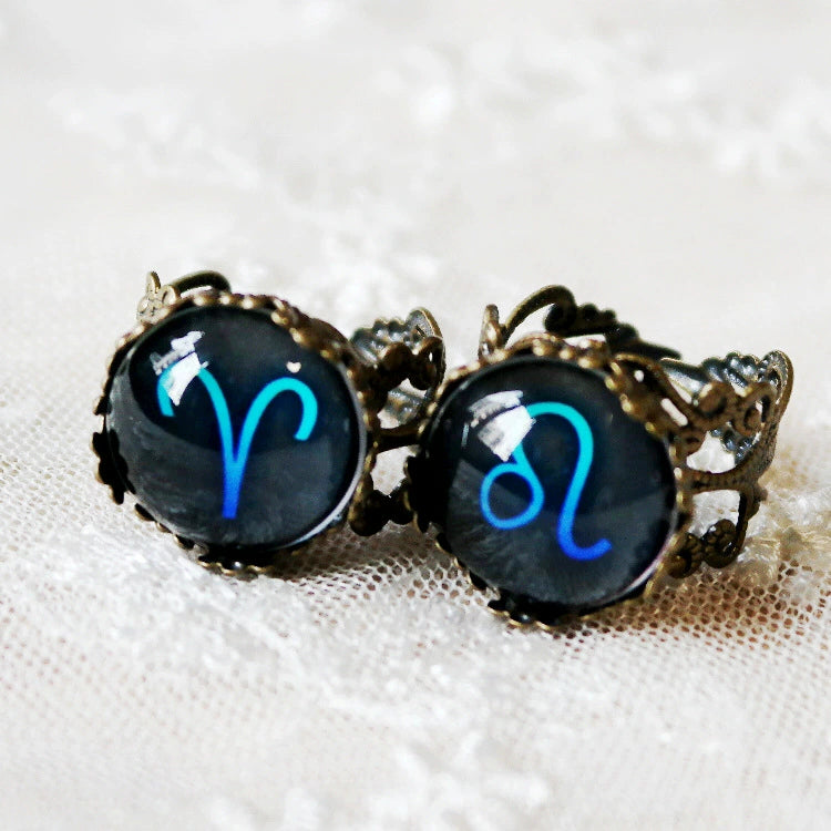 Rings Vintage Blue Time Gem Zodiac Signs Ring