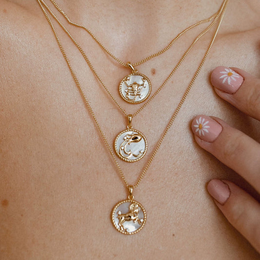 Necklace with 18K Gold Plated Round Pearl Shell Inlaid Diamond Pendant
