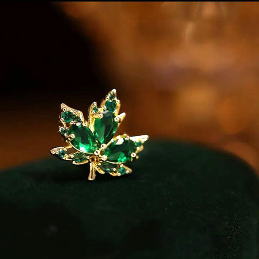 Silver Plated Cubic Zirconia Mini Maple Leaf Brooch