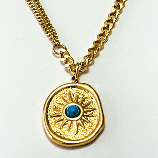 Gold Plated Chain with Natural Gemstone Turquoise Pendant Necklace